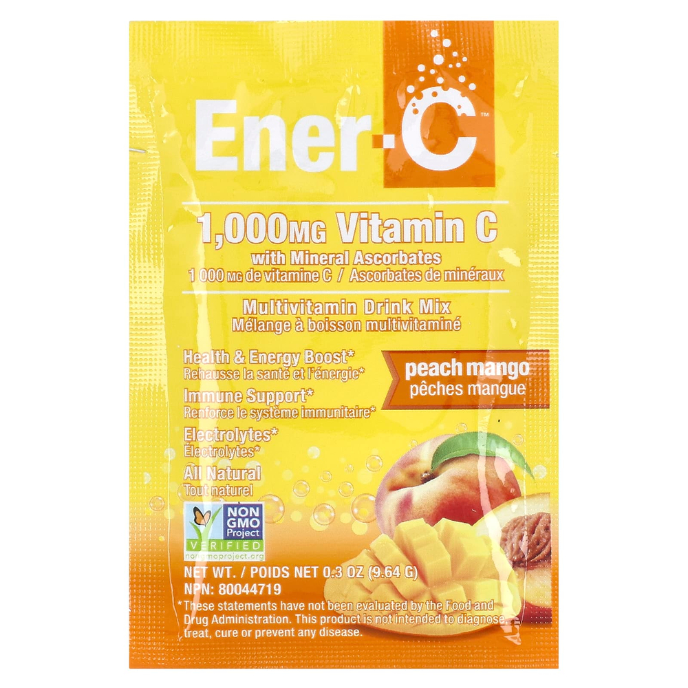 Ener-C, Bubbly, мультивитаминная смесь для напитков, персик и манго, 30 пакетиков по 9,64 г (0,3 унции)