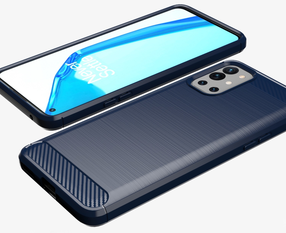 Мягкий чехол синего цвета на смартфон OnePlus 9R, серия Carbon (стиль карбон) от Caseport