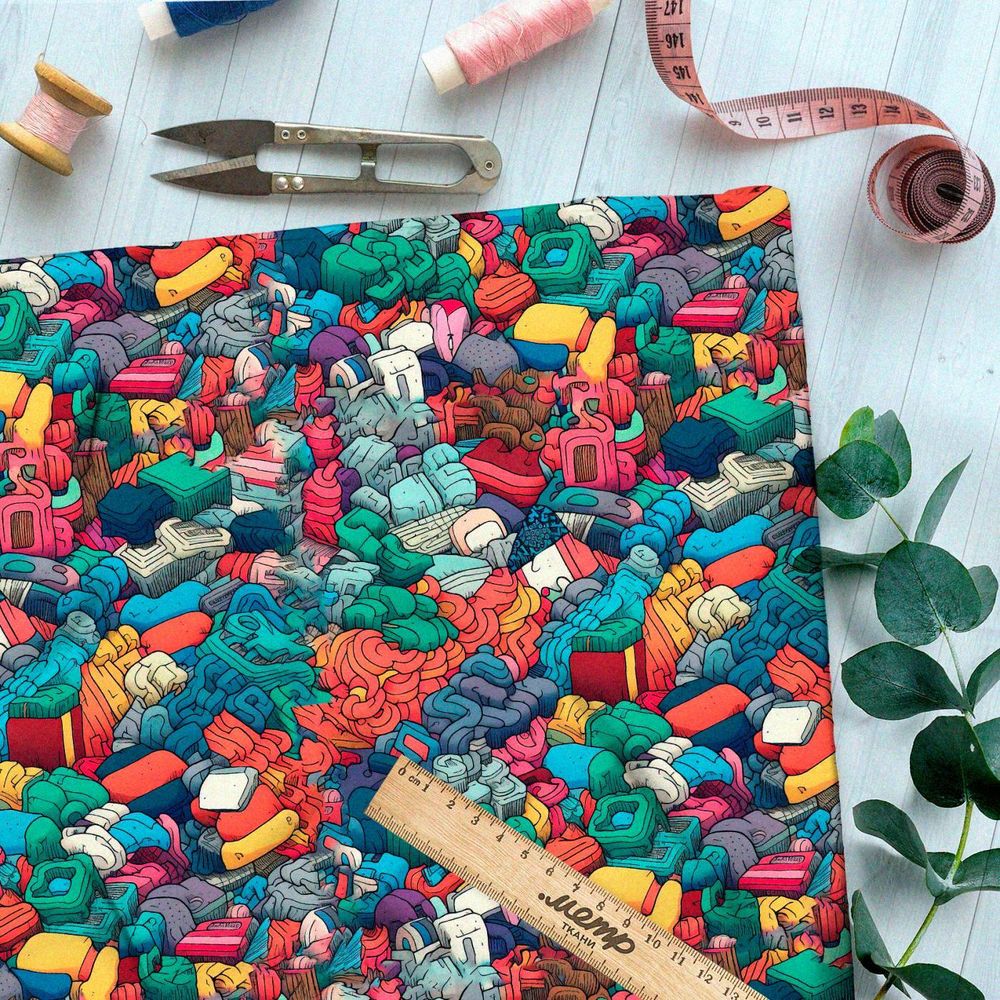 Ткань премиум атлас пластелиновый хаос