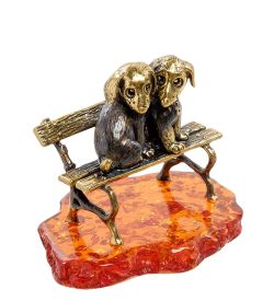 Народные промыслы AM-2194 Фигурка «Щенята на скамейке» (латунь, янтарь)