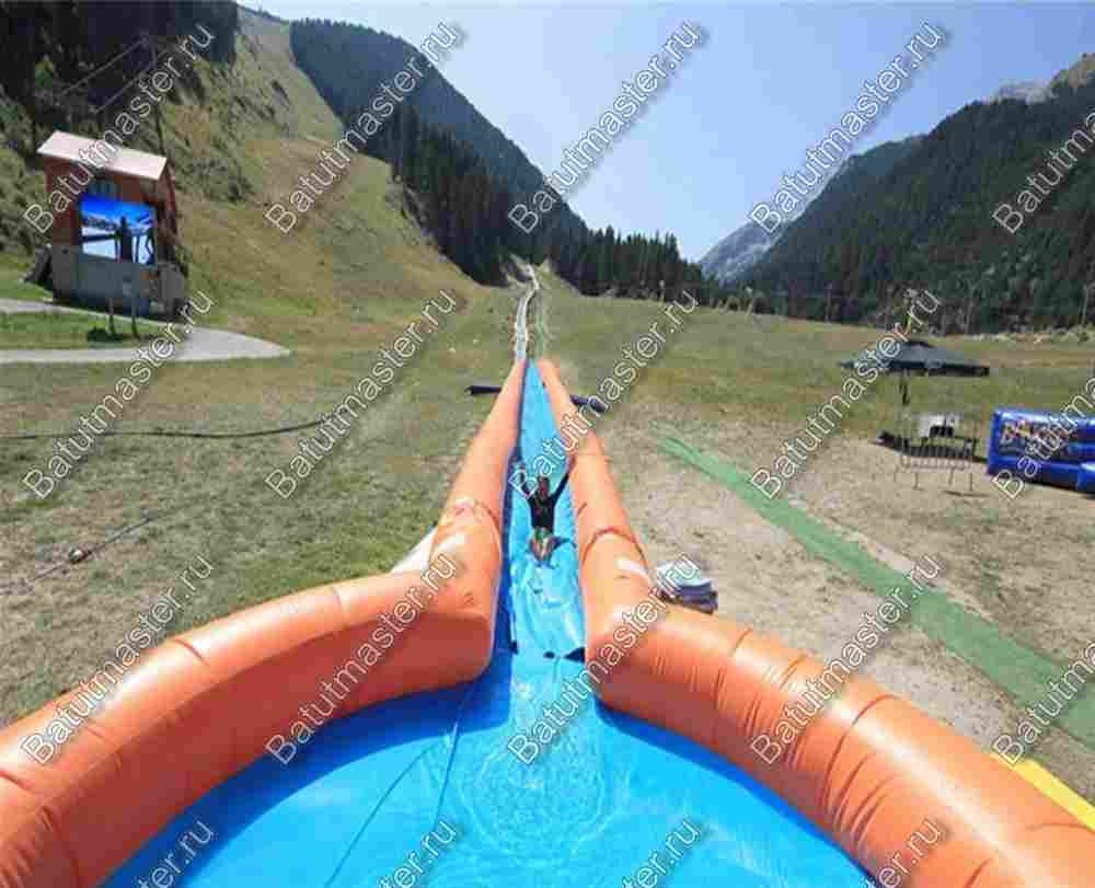Водная горка с надувным дном, на подкачке ТУРБО "Резвость" с бассейном, 100*2*0.5 м.