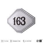 Номерок на дверь квартиры 163, для кабинета, офиса, шильдик 9 х 7 см, серебристый, Айдентика Технолоджи