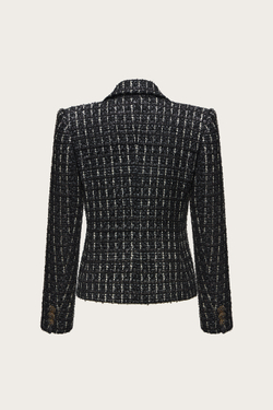 ЖАКЕТ ИЗ ЧЕРНОГО ТВИДА С ЛЮРЕКСНОЙ НИТЬЮ