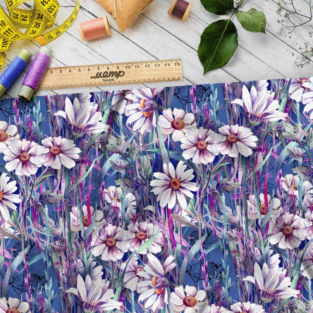 Ткань бифлекс «белые ромашки» клод моне
