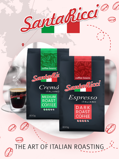Кофе SantaRicci Espresso Italiano, зерно, арабика, для турки, кофеварки, 800 г