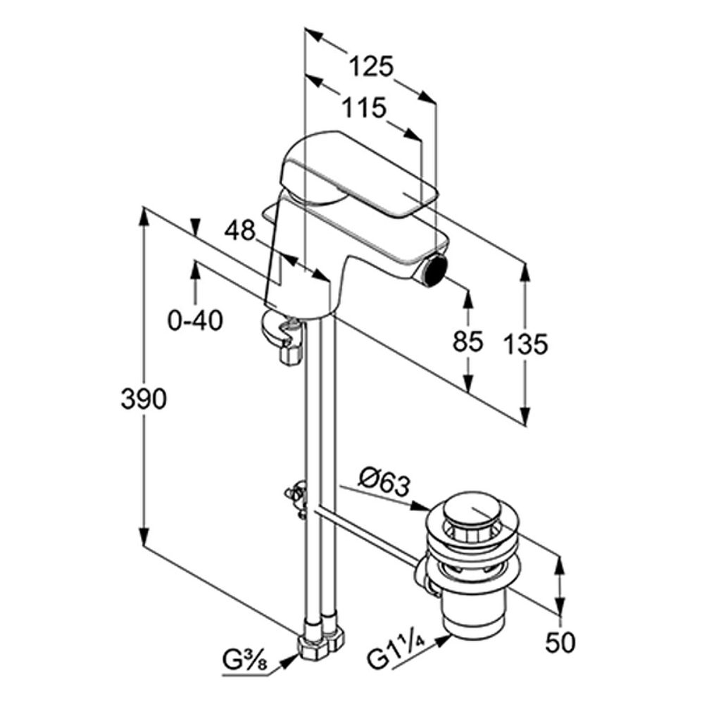 Смеситель для биде Kludi Ameo 412160575 Хром схема