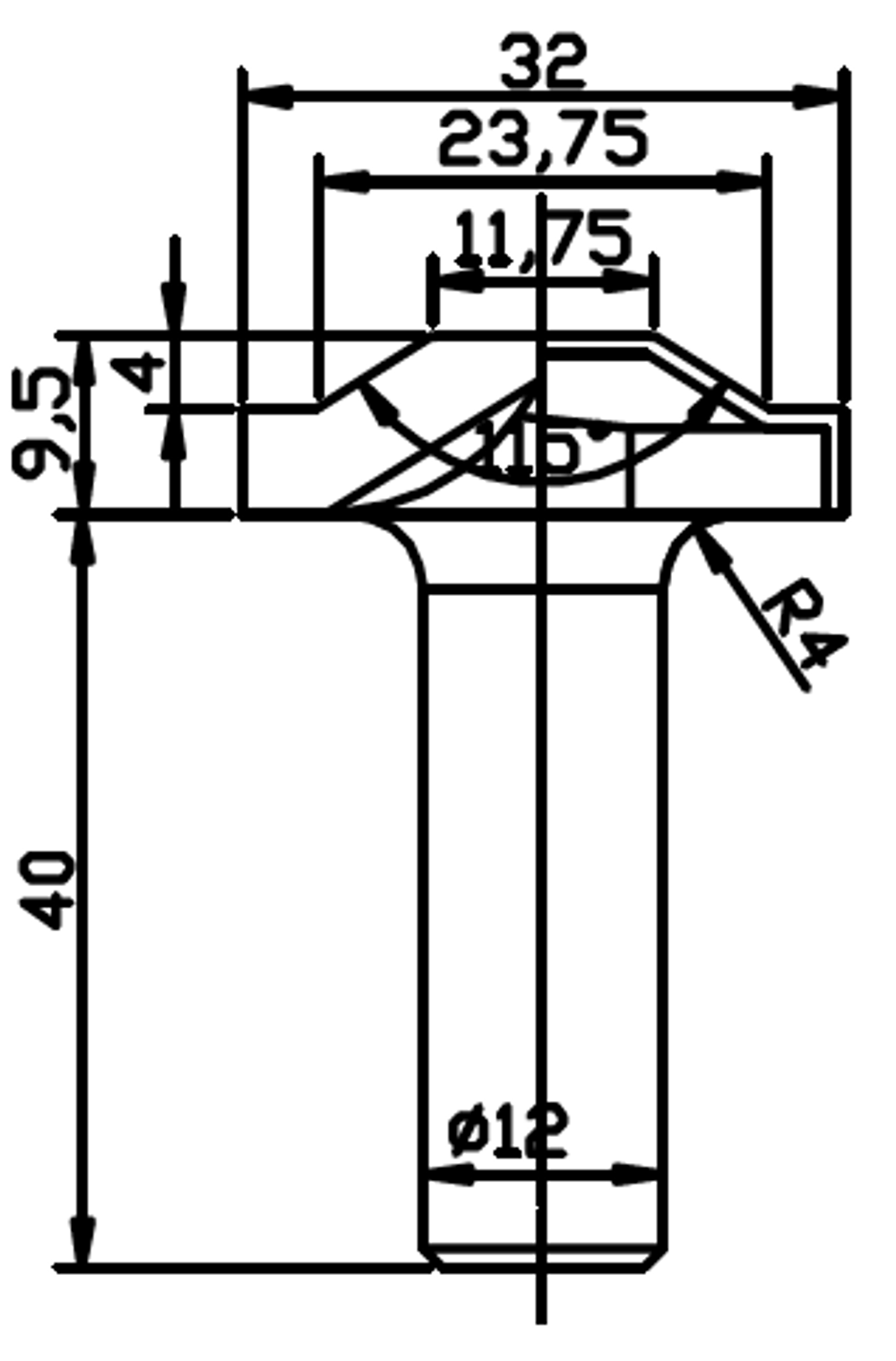 PCD профильная фреза D.32x12 9,5x40 Z2