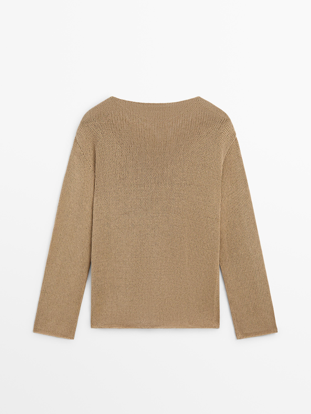 Massimo Dutti Свитер из смесового хлопка с ажурным узором, светло-коричневый