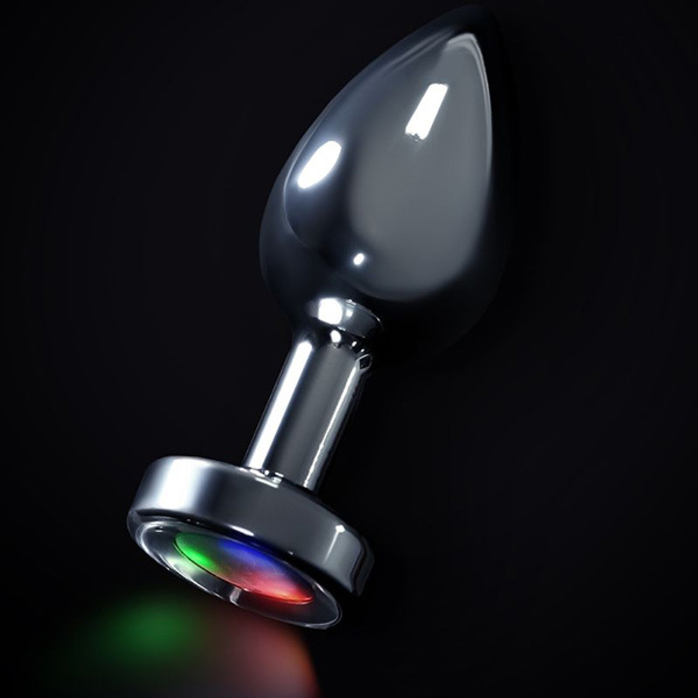 Серебристая анальная втулка 8,8см со светодиодами ToyFa Metal 717060-12