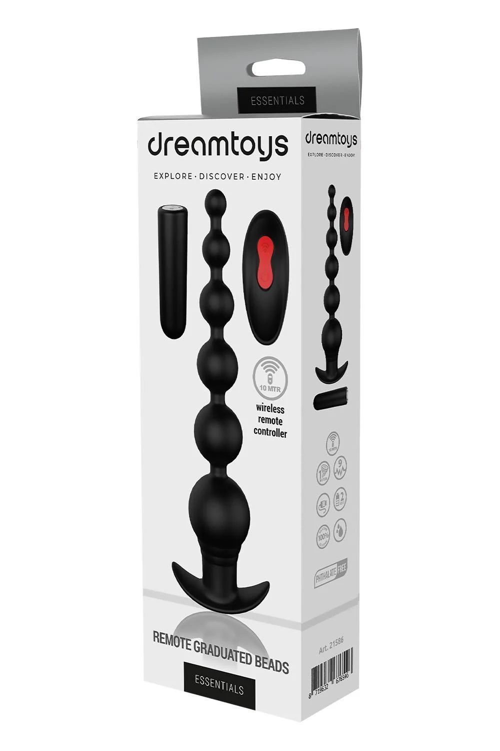 Черный анальный вибромассажер Remote Graduating Beads - 20,7 см.