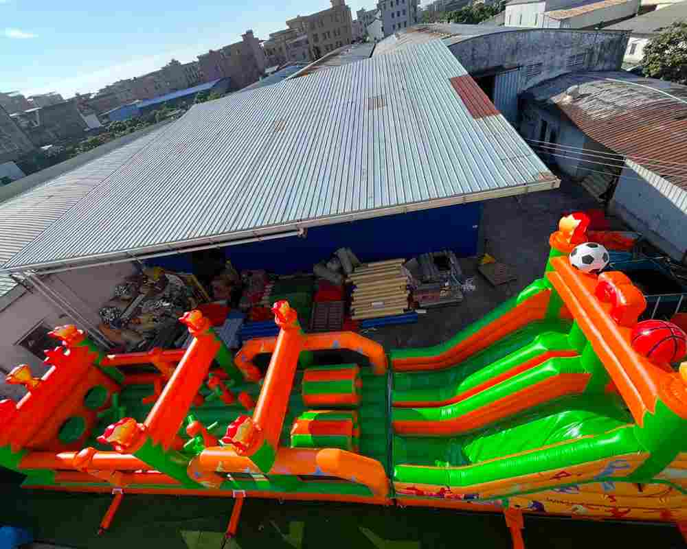 Коммерческая надувная полоса препятствий «Огненный рубеж», 15×3×4 м