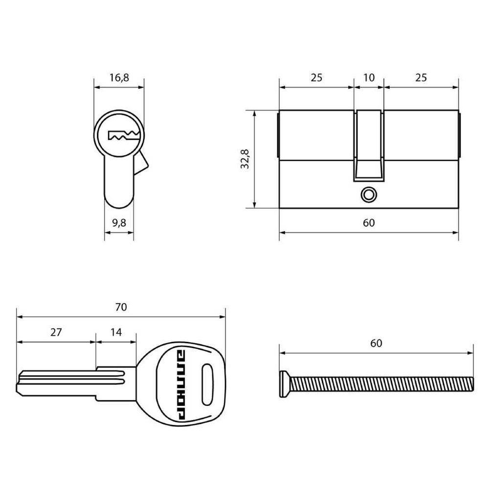Личинка замка двери Аллюр, HD F 60-5К BP, 7 791, 60 мм, золото, 5 перфокл