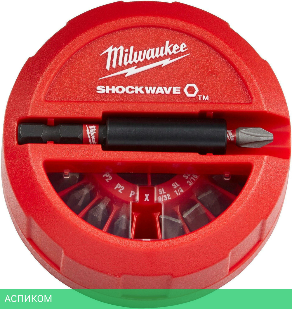 Набор бит Milwaukee Shockwave 15шт в пластиковом кейсе (4932430904)