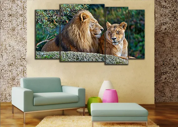 Модульная картина "Львиная семья"