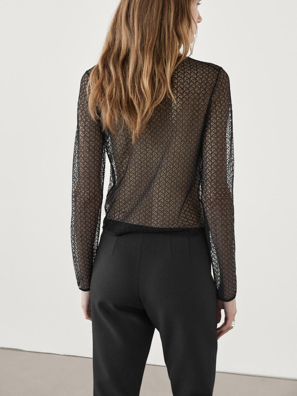 Massimo Dutti Укороченный свитер ажурной вязки, черный