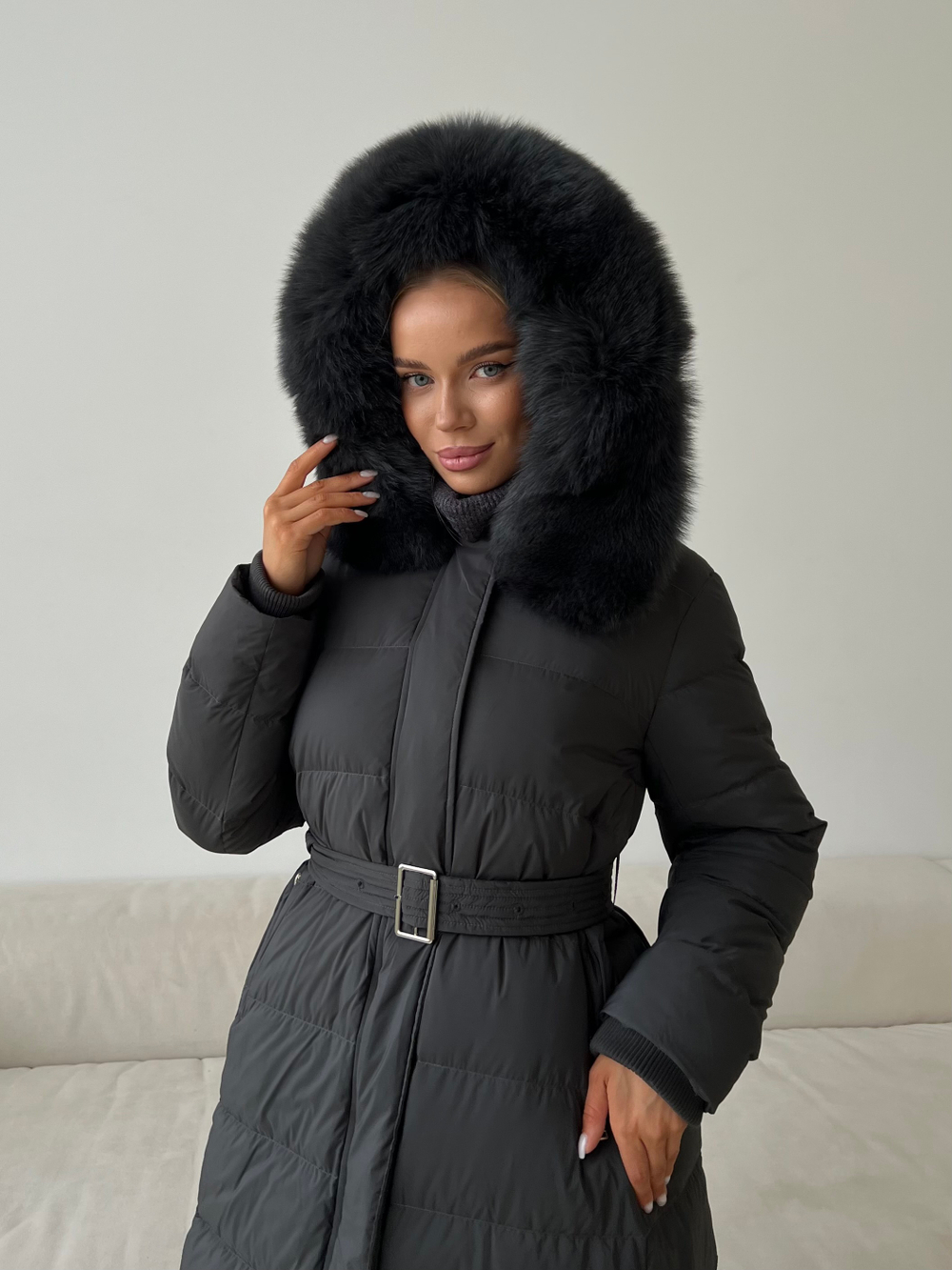 Пуховик Fresh макси графит