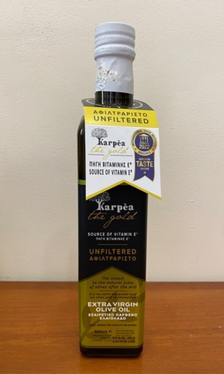 Оливковое масло нефильтрованное Karpea the Gold Unfiltered Extra Virgin 0,5 л, Греция