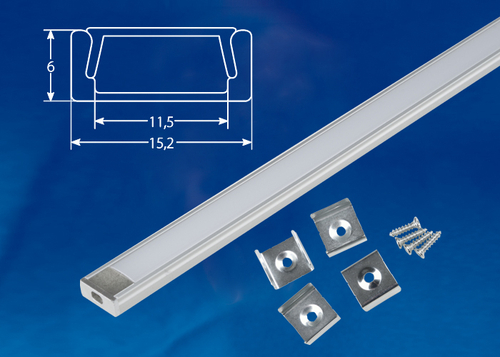 UFE-K02 SILVER/FROZEN 200 POLYBAG Накладной алюминиевый профиль с матовым рассеивателем, 200 см. 2 заглушки+4 крепежа в/к.. ТМ Uniel