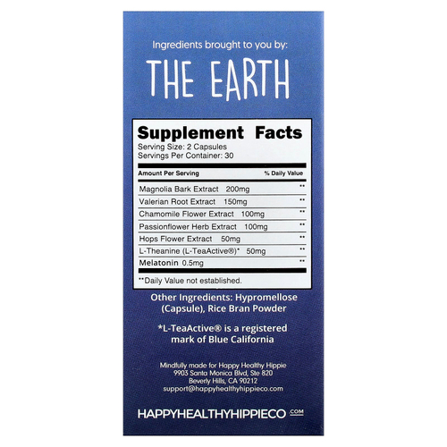 Happy Healthy Hippie, Namastay in Bed, средство для улучшения качества сна, на растительной основе, 60 растительных капсул