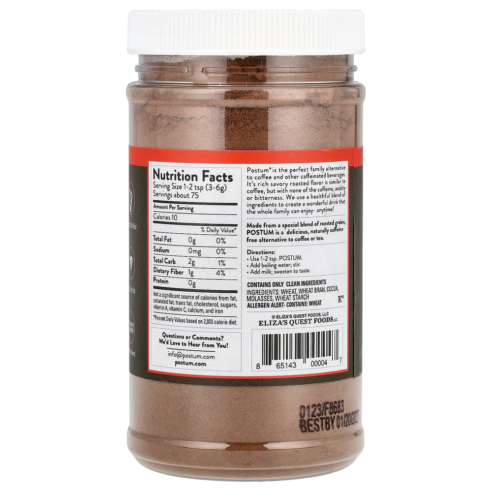 Postum, Теплый напиток быстрого приготовления, смесь какао, без кофеина, 227 г (8 унций)