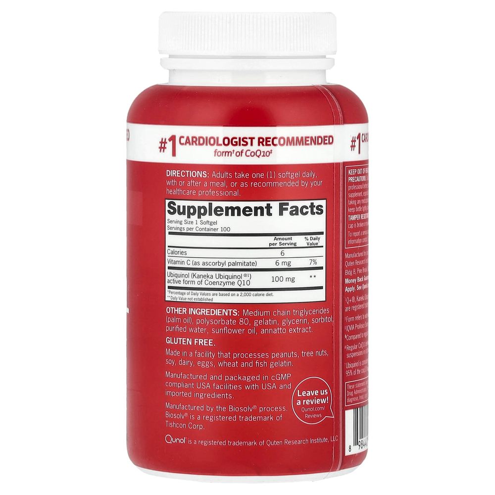 Qunol, Mega CoQ10, убихинол, 100 мг, 100 капсул