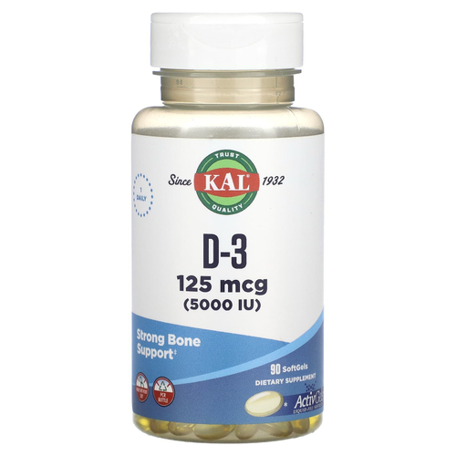 KAL, D-3, 125 mcg (5,000 IU), 90 Softgels