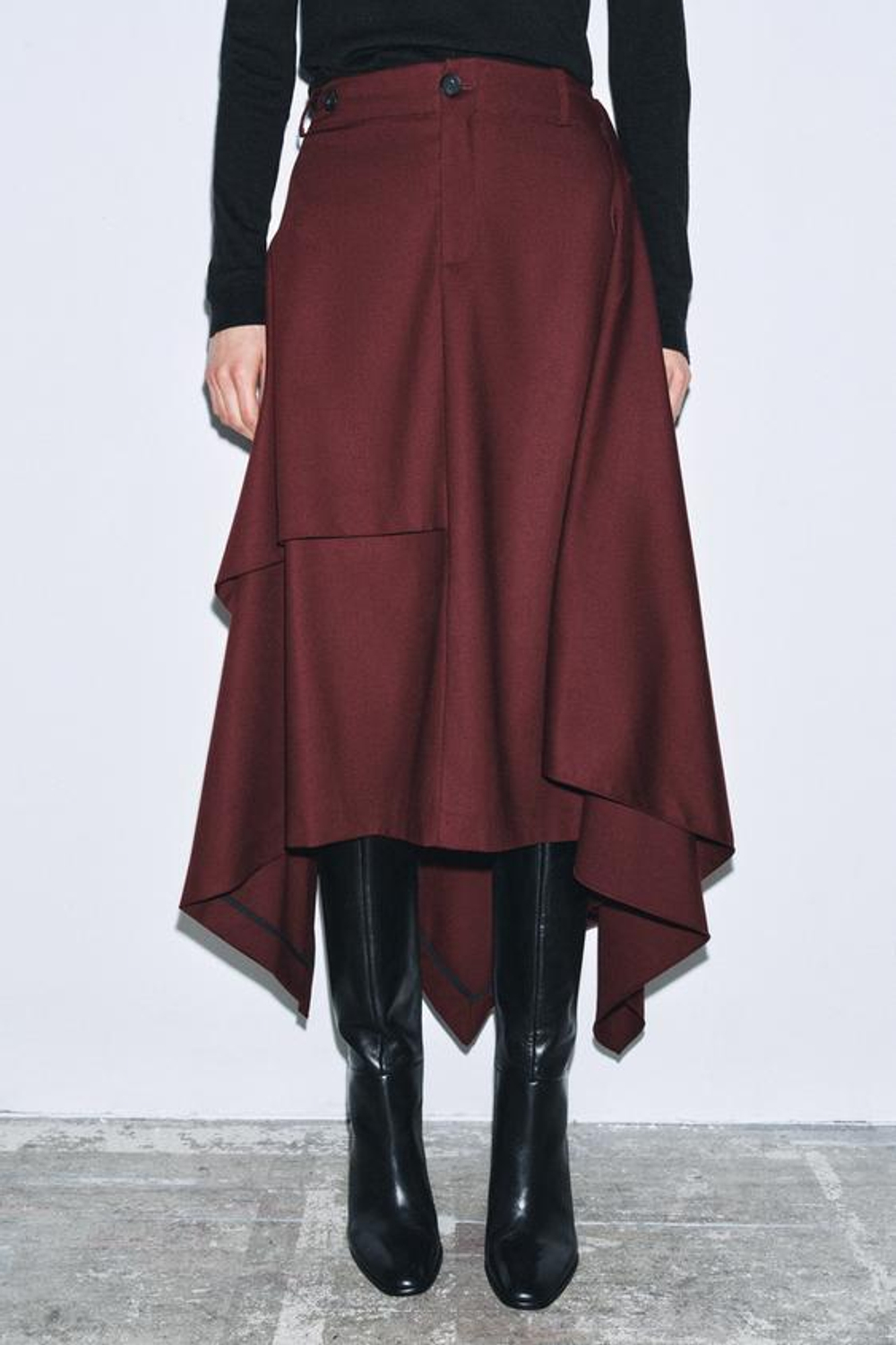 ZARA ЮБКА АСИММЕТРИЧНОГО КРОЯ — ZW COLLECTION, БУРГУНДИ