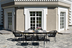 "Малага" обеденная группа на 6 персон со стульями "Марсель", каркас темно-серый, роуп темно-серый