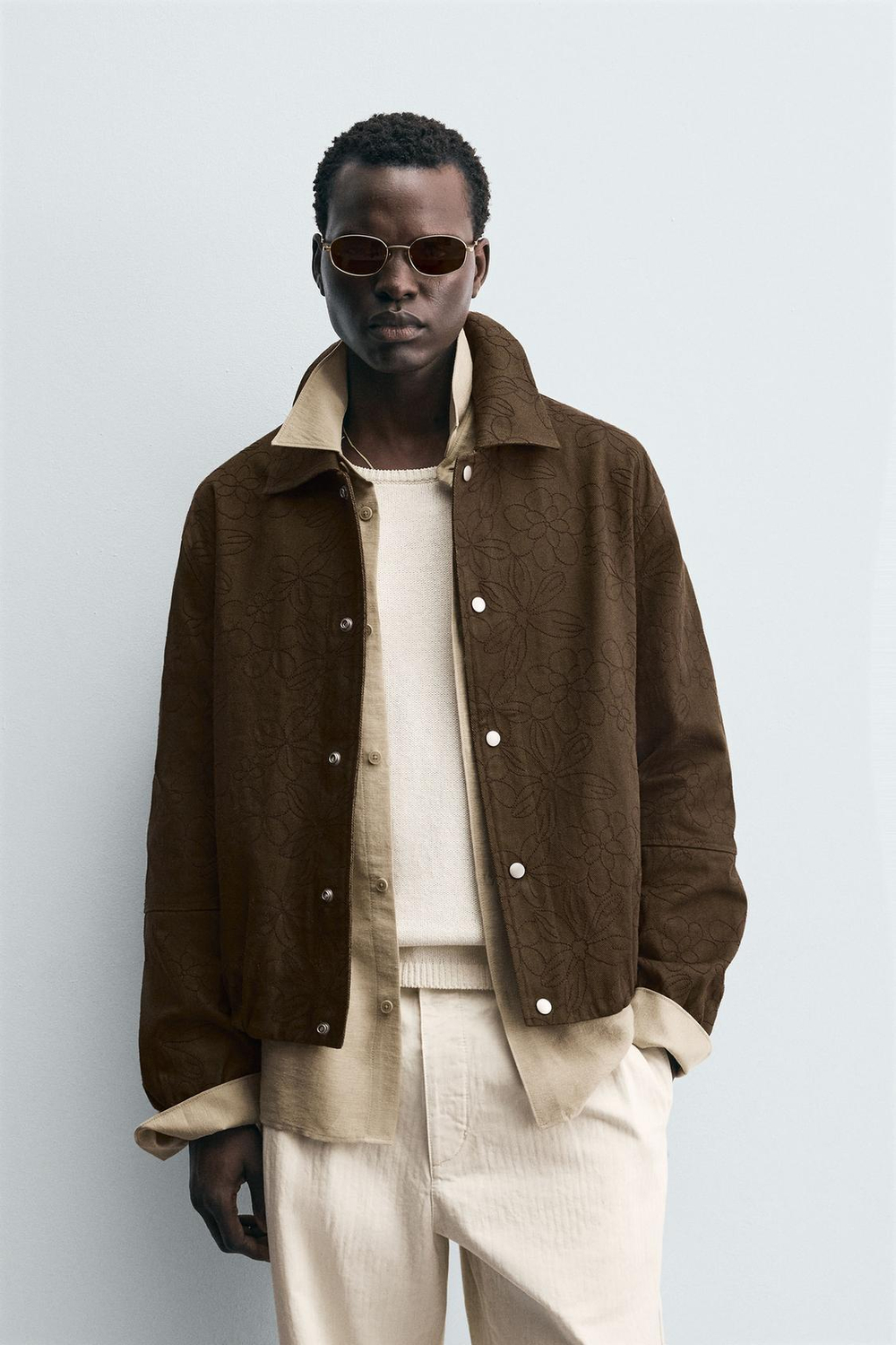 ZARA КУРТКА С ЦВЕТОЧНЫМ РИСУНКОМ, ШОКОЛАДНЫЙ