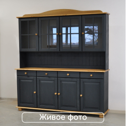Шкаф витрина, 174х28х109, Лена, буфет для кухни, четырехдверный, из массива дерева, серый, Dipriz