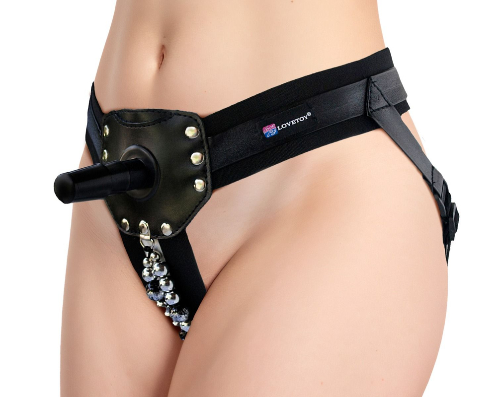 Пояс-трусики с насадкой Glamour - 17 см. (Цвет: телесный с черным)