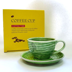 310503.2 Кружка с блюдцем "Зеленый песок" В ПОДАРОЧНОЙ КОРОБКЕ, 100мл, 13*13*6,5, керамика