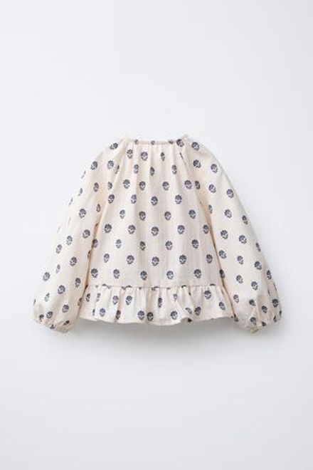 ZARA БЛУЗА С ЦВЕТОЧНЫМ ПРИНТОМ, ЭКРЮ