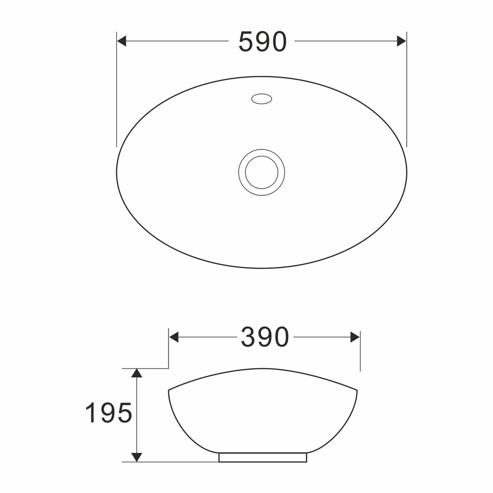 Раковина накладная на столешницу WAVE Star 590*390*195 ш*г*в с переливом,белый,овал