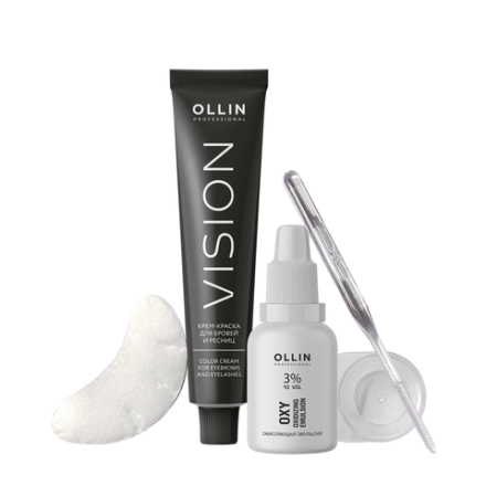 Набор для окрашивания бровей и ресниц, иссиня-черный / Ollin Vision 20 мл