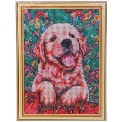 Алмазная мозаика на подрамнике с полным заполнением «МИР ЯРКИХ КРАСОК», щенок Руперт, 30*40см