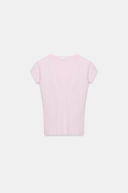 ZARA ФУТБОЛКА С V-ОБРАЗНЫМ ВЫРЕЗОМ, РОЗОВЫЙ
