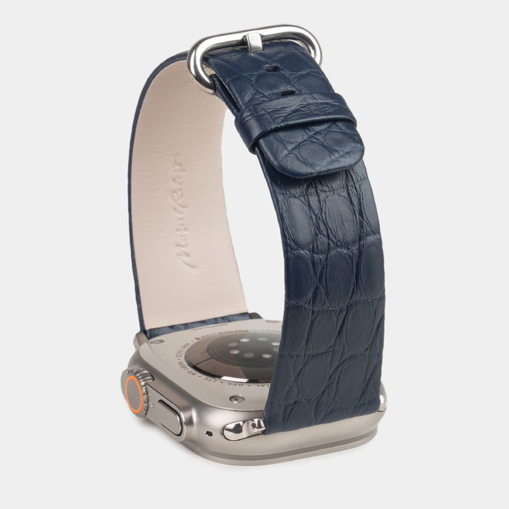 Ремешок для Apple Watch 44/45/46 mm из кожи аллигатора, синего цвета