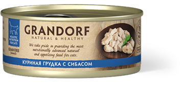 Grandorf влажный корм для кошек куриная грудка с сибасом 70 г