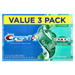 Crest, Complete Plus ™, Scope® + Whitening, зубная паста с фтором, мятная свежесть в полоску, 3 пакетика по 153 г (5,4 унции)