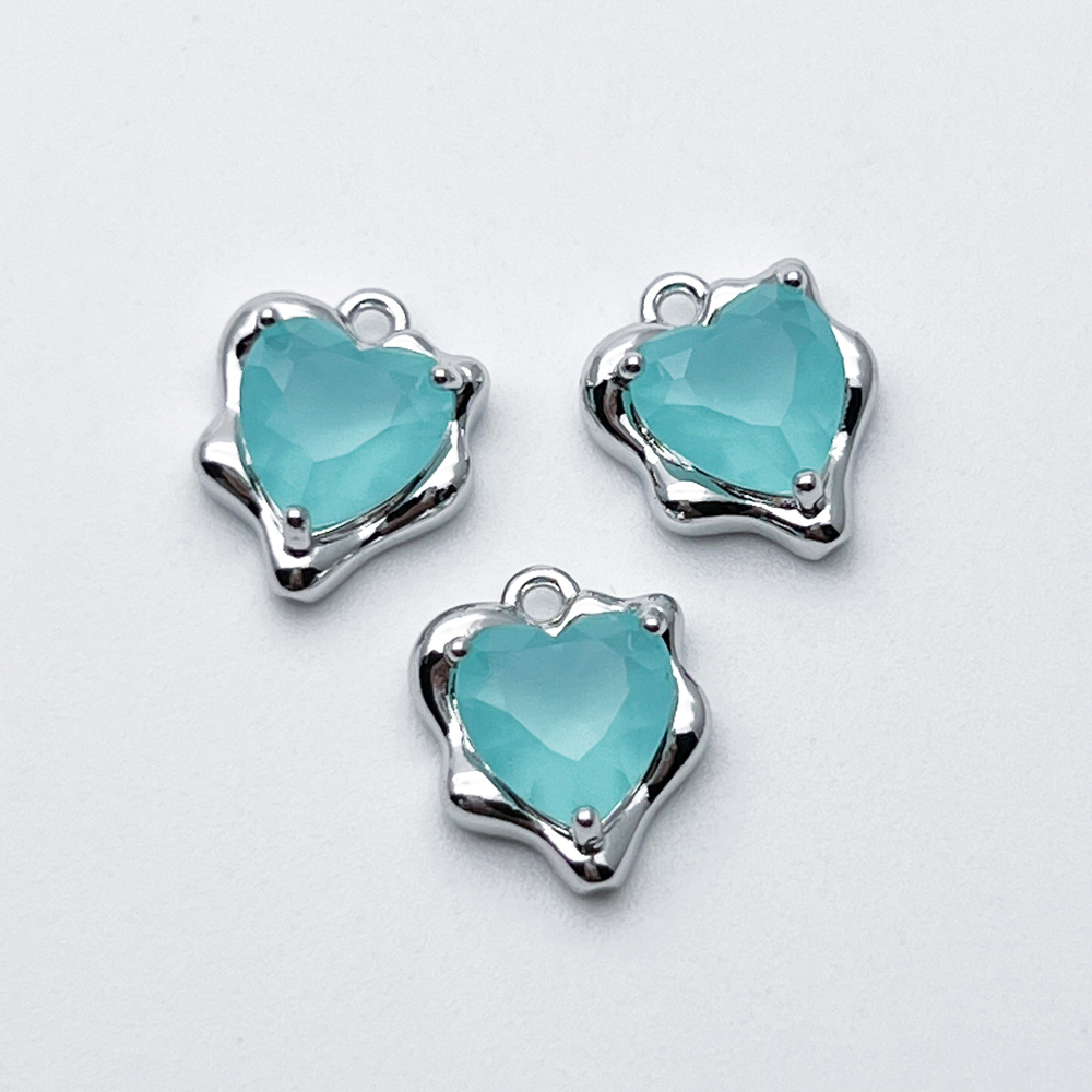 Подвеска Сердце, цвет серебро (родий) + голубой матовый, размер 13*10 мм, цена за 1 шт