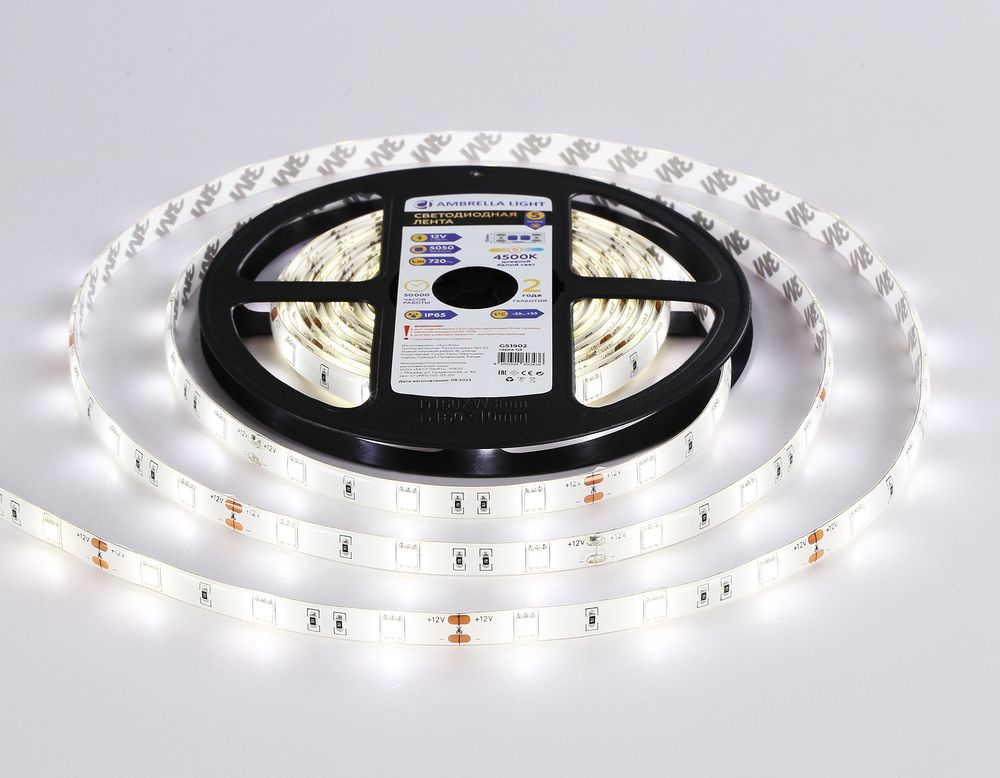 Ambrella Светодиодная лента Ambrella Light GS1902 5050 30Led /7.2W m/ 12V IP65 4500K 5m LED Strip 12V GS1902