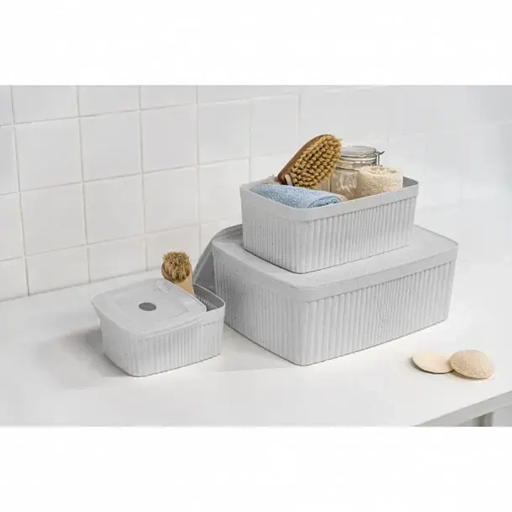 Контейнер для хранения с крышкой «VELVET», светло-серый флэк, 29,5*22,5*11см. 6,55л