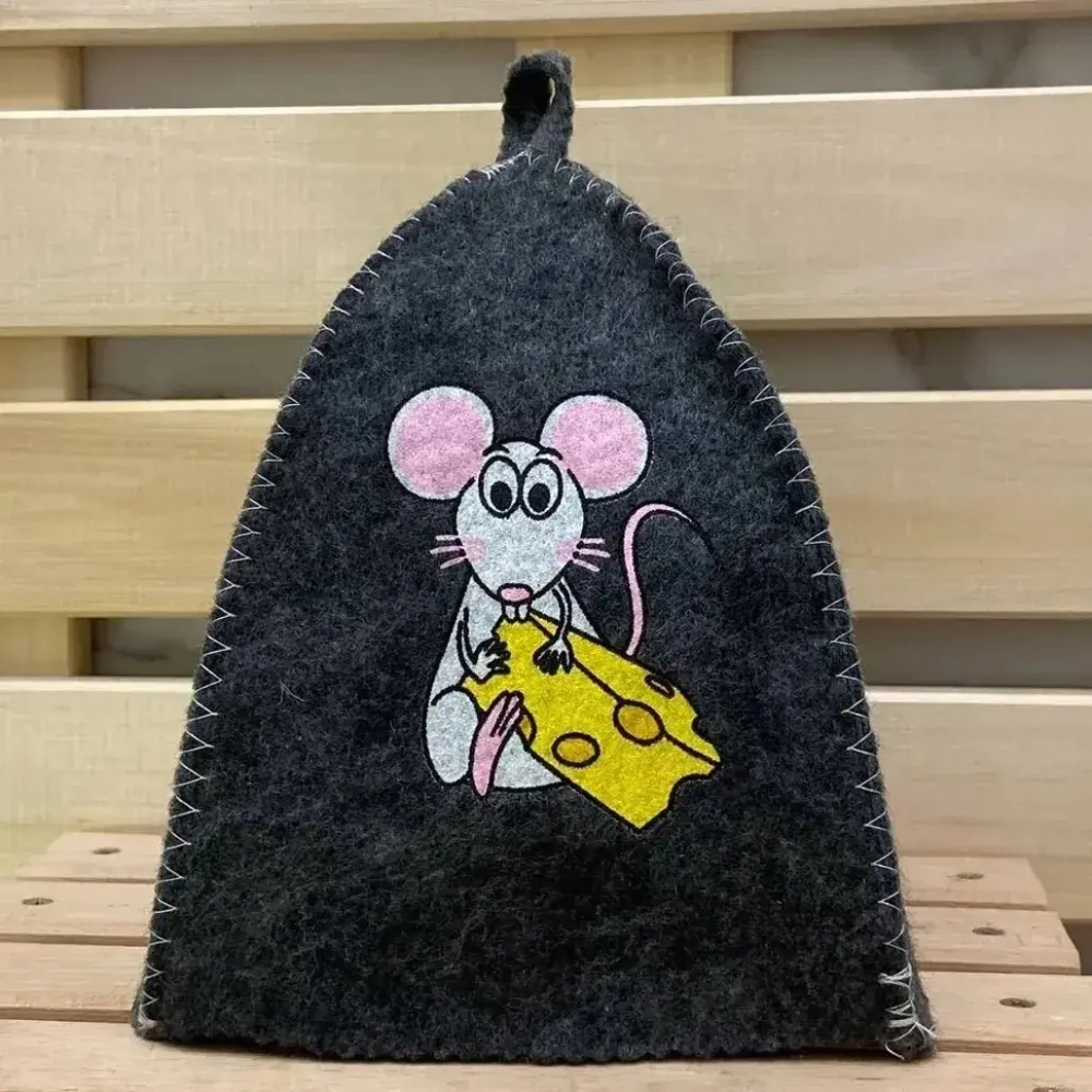 Шапка банная детская классическая с принтом «Мышь с сыром», цвет серый, (без упаковки)