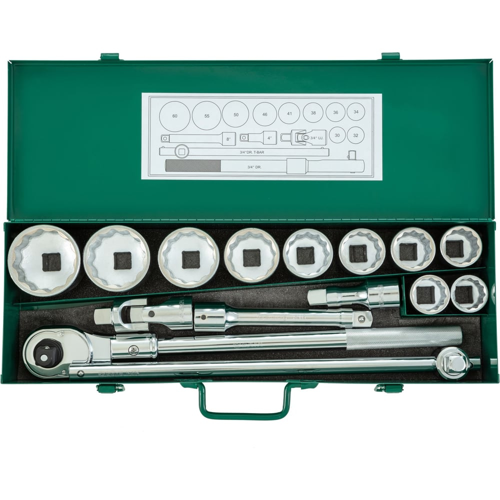 Набор торцевых головок с принадлежностями, 15 шт,  3/4 DR,  SATA 09015