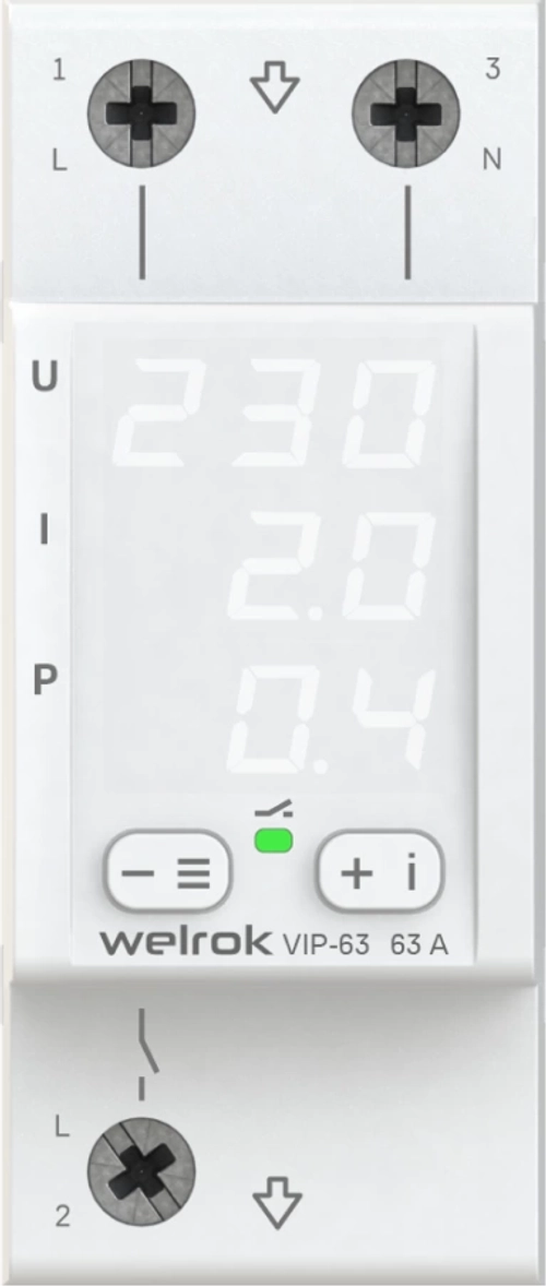 Реле напряжения с контролем тока Welrok VIP-63