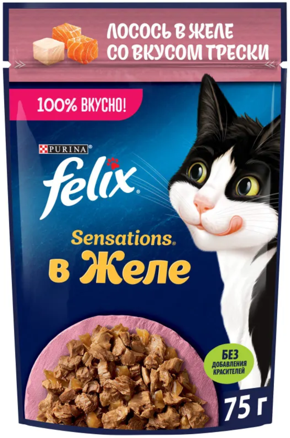 Felix Лосось в желе со вкусом трески 75г.*26шт.