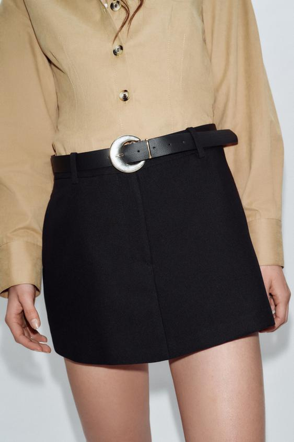 ZARA ЮБКА-ШОРТЫ С РЕМНЕМ, ЧЕРНЫЙ