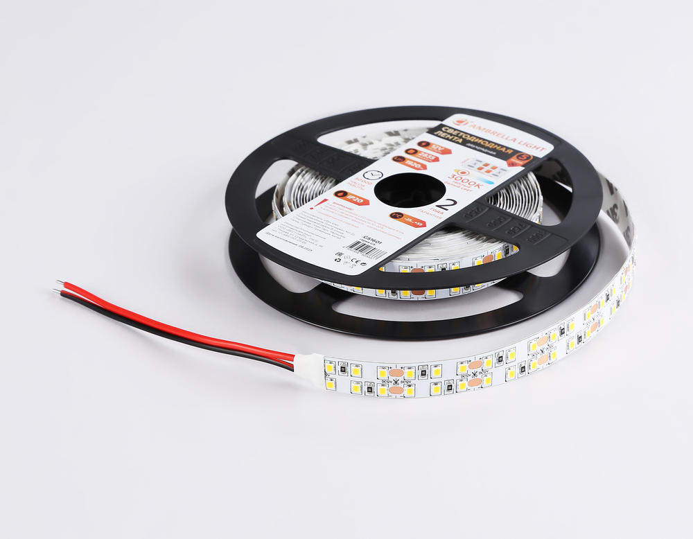 Светодиодная лента двухрядная GS1601 2835 240Led/ 19.2W m/ 12V IP20 3000K/ 5000*14*1.2mm/ кратность резки 25mm (2 конт.)