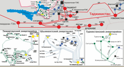 «Карта-схема Электрических сетей 1150-500-220-110кВ ЕЭС Республики Казахстан» 2025 г. (150 х 230 см)